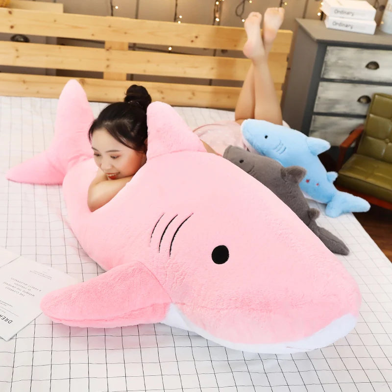 Giant Fuzzy Plush Shark Toy Star Embroidered Sea Animal Doll | Blue Pink Grey Snuggle Buddy Christmas Children Gift | Alo Trendy