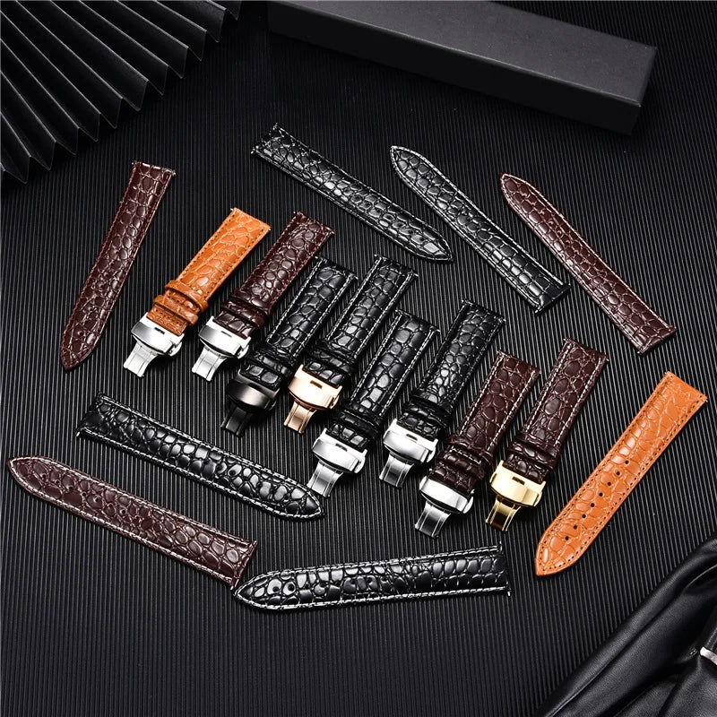 Pattern Luxury Design Leather Watchbands with Automatic Buckle | Men Watch Band 18mm 20mm 22mm 24mm | Premium Watch Straps