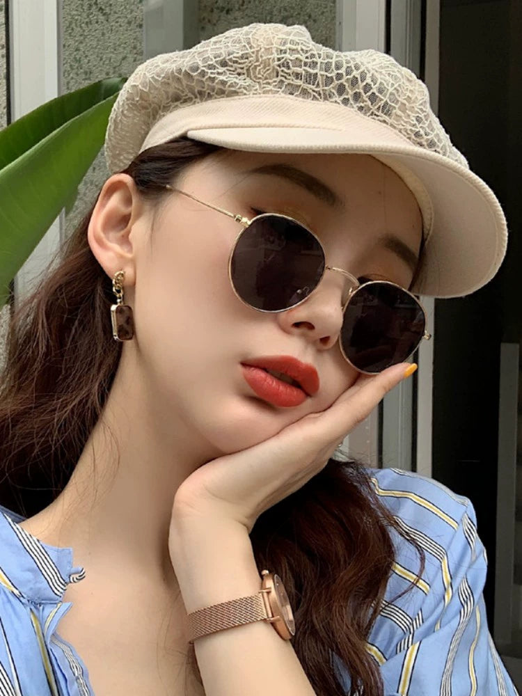 Harajuku Street Small Round Rim Classic Sunglasses | Women's Round Face Internet Celebrity Ins All-Match Polarized Sun Glasses | Women's Korean Style | Alo Trendy