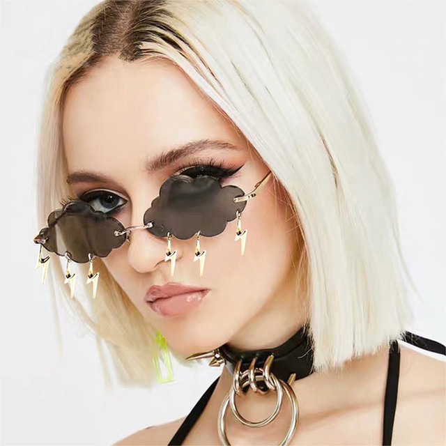 Fashion New Stylish Cloud Lightning Decorative Concave Shape Sunglasses | Street Shot TikTok Funny Sunglasses | Alo Trendy