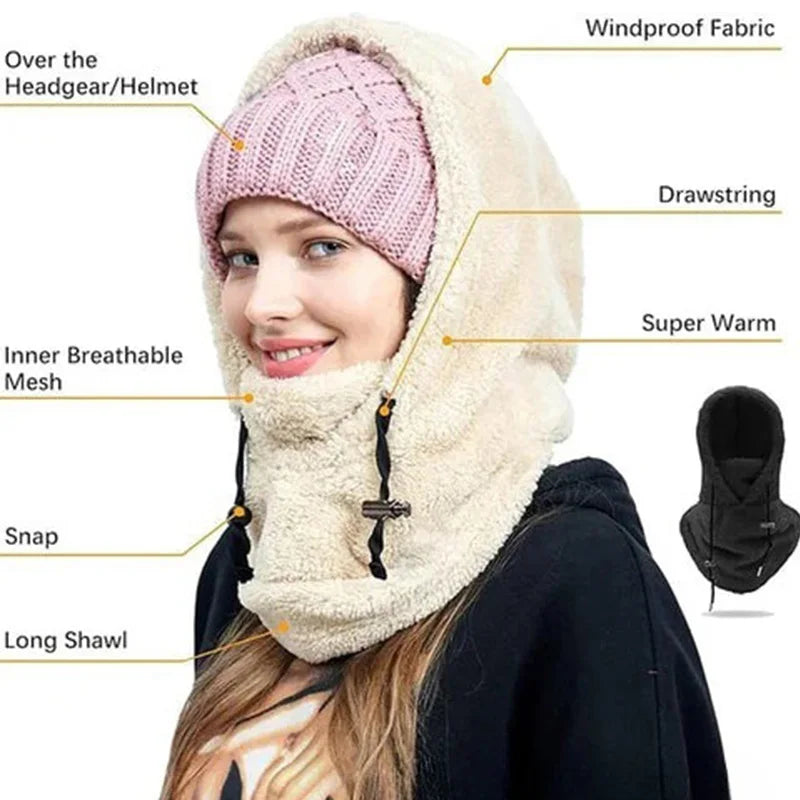 Winter Cycling Balaclava Hat for Women & Men | Plush Thicken Beanie Neck Scarf Mask | Adjustable Windproof Warm Outdoor Sports Bonnet