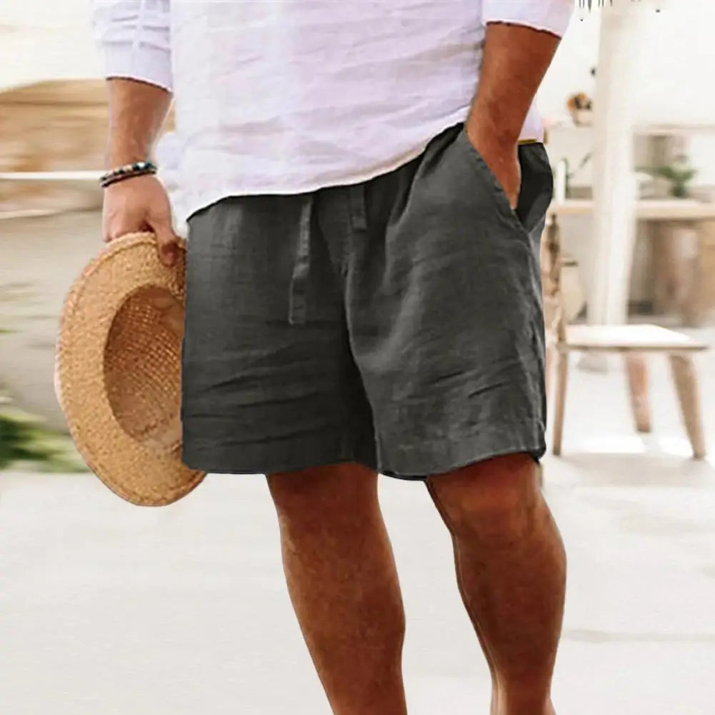 New Men's Cotton Linen Shorts Pants | Summer Breathable Solid Color Linen Short Trousers | Fitness Streetwear