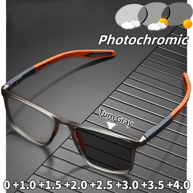 Ultralight TR90 Photochromic Reading Glasses | Unisex Men Presbyopia Eyewear | Vintage Outdoor Sports Sunglasses with Degrees 0~+4.0 | Alo Trendy