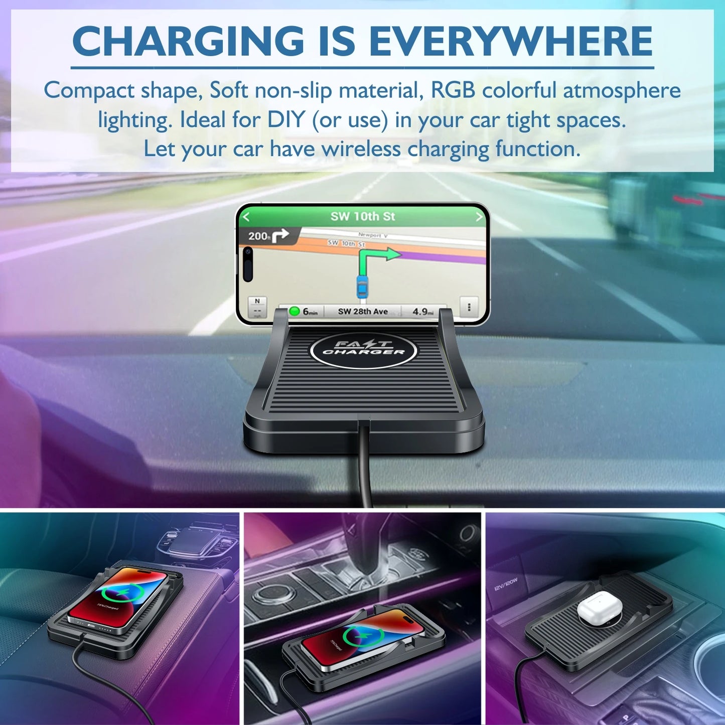 Wireless Car Charger Pad Charging Mat Fast 15W 10W 7.5W Quick Charge Adapter Stand Holder for iPhone 14 13 12 11 Samsung S22 S23