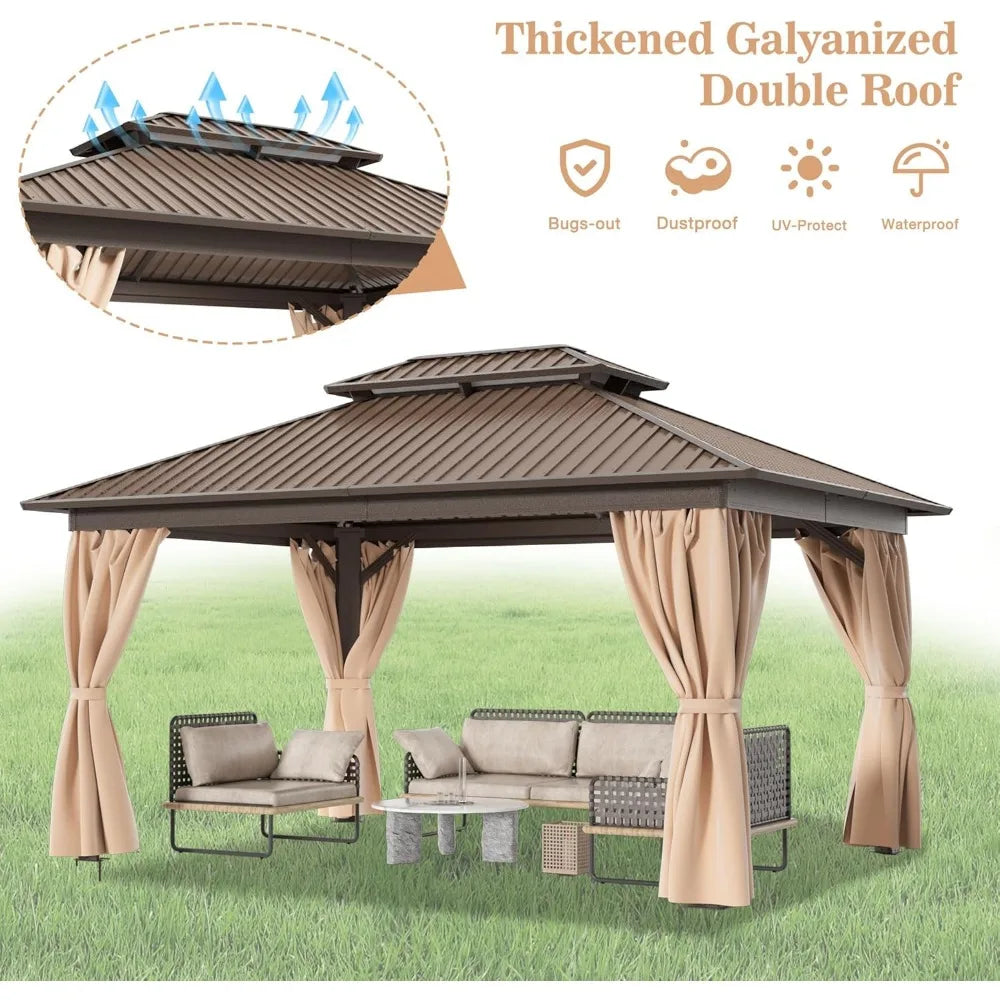 10x14 FT Hardtop Gazebo | Heavy Duty Galvanized Steel Double Roof with Aluminum Frame | Permanent Outdoor Pavilion Canopy