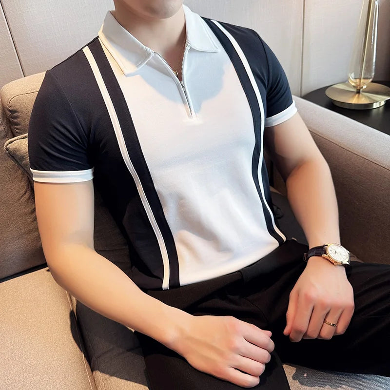 Explosive High-Grade Relaxed Casual Short-Sleeved Knitted Polo | Color Contrast Lapel Men's Trend Relaxed Casual Polo Shirt