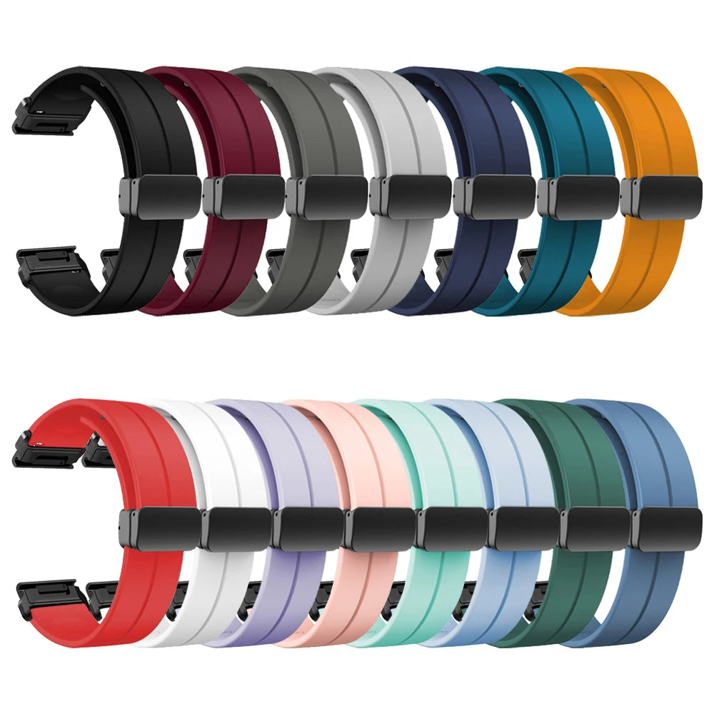 Silicone Magnetic Folding Buckle Strap for Garmin Descent Mk2, quatix 7X, Enduro 2, fenix 3, Sapphire, tactix | Band Bracelet Wristband