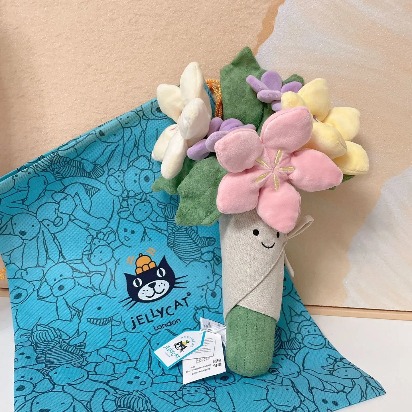 Jellycat Fun Bouquet Holding Flower Doll | Adorable Plush Doll Girl Gift for Valentine's Day & Wedding | Soft, Cuddly Flower Holding Plush Toy