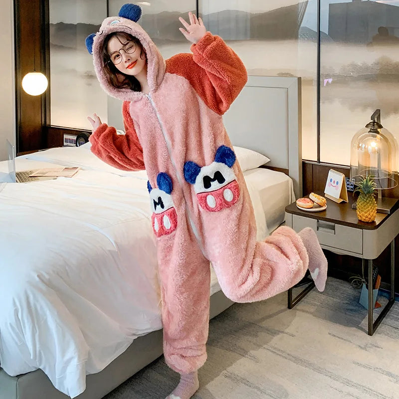 Winter Pajamas For Women Cartoon Onesie Homewear Lounge Sleepwear Warm Comfy Soft Fluffy Good Quality Kawaii Girls Dorms Pajama