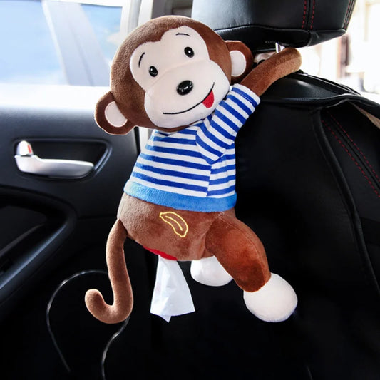 Cute Monkey Tissue Box for Car Seat | Wall Hanging Cartoon Animal Roll Paper Towel Storage Box | Interior Decorative Napkin Case | Alo Trendy