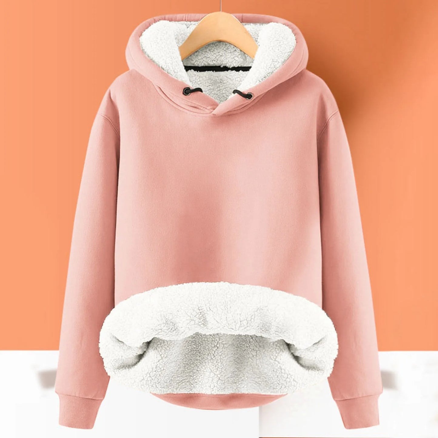 Women's Pink Fleece Sweatshirt | Soft Thicken Warm Hoodies for Autumn & Winter | Casual Long Sleeve Hooded Pullover Jackets