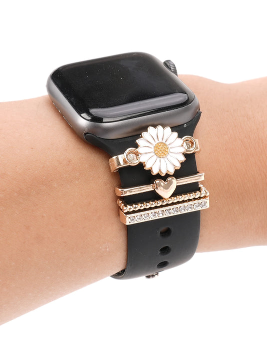 White Little Daisy Charms Set for Apple Watch Strap | Silicone Strap Decorative Jewelry Accessories