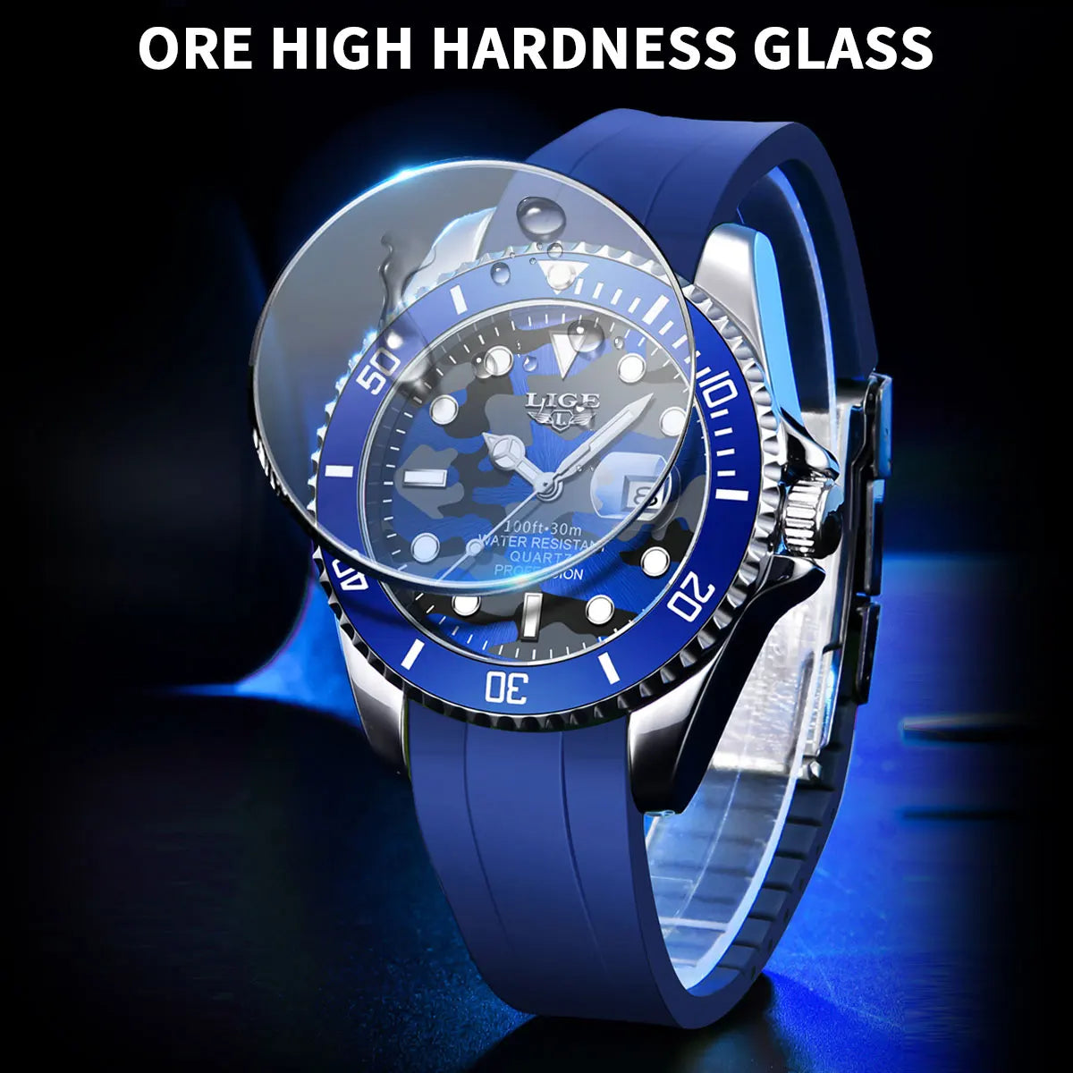 Fashion Men's Watches | Top Brand Luxury Quartz Wristwatch | Sport Navy Blue Camouflage Silicone Watch for Men | Relogio Masculino