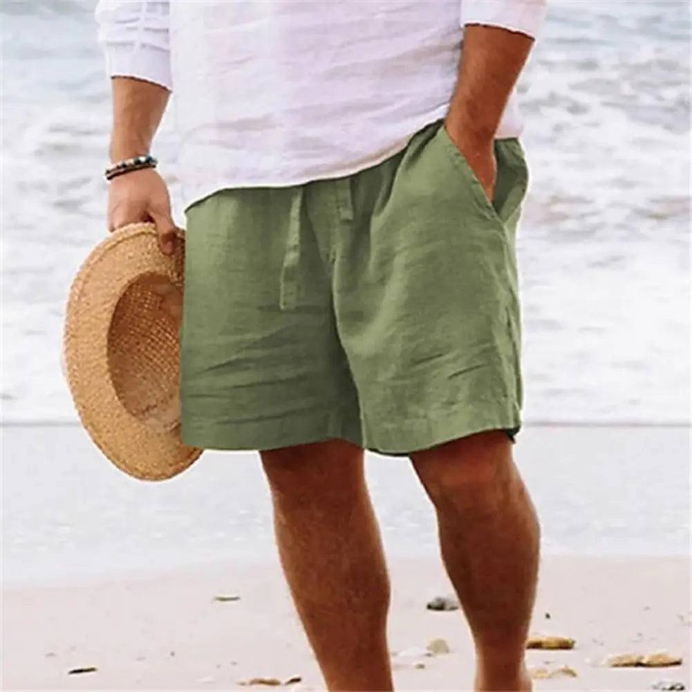 New Men's Cotton Linen Shorts Pants | Summer Breathable Solid Color Linen Short Trousers | Fitness Streetwear