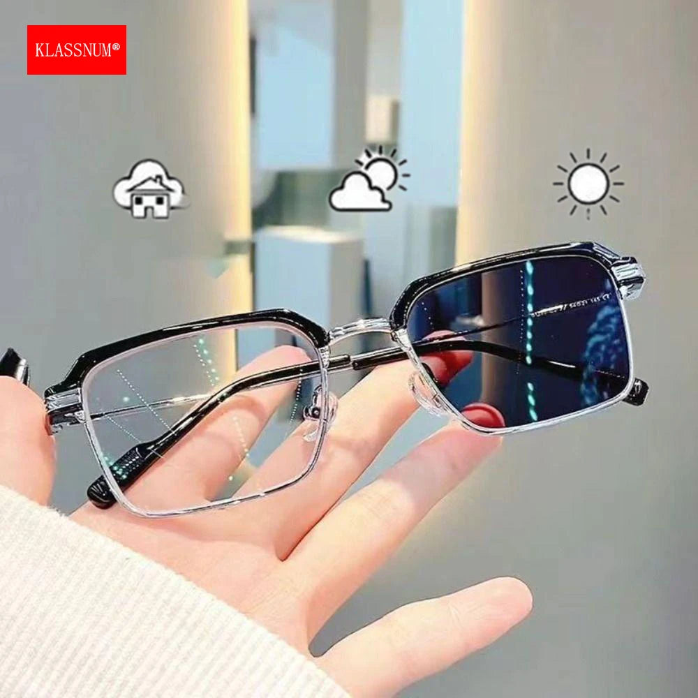 Men Anti-Blue Light Glasses | Photochromic Half Frame Eye Protection Glasses | Ultra Light Computer Eyeglasses Sunglasses | Alo Trendy