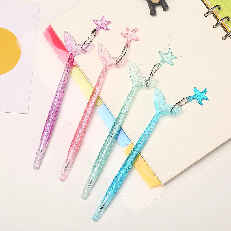 2pcs Cute Starfish Pendant Gel Pens | Kawaii Mermaid Neutral Pens 0.5mm Black Ink | Korean Stationery School Office Supplies | Alo Trendy