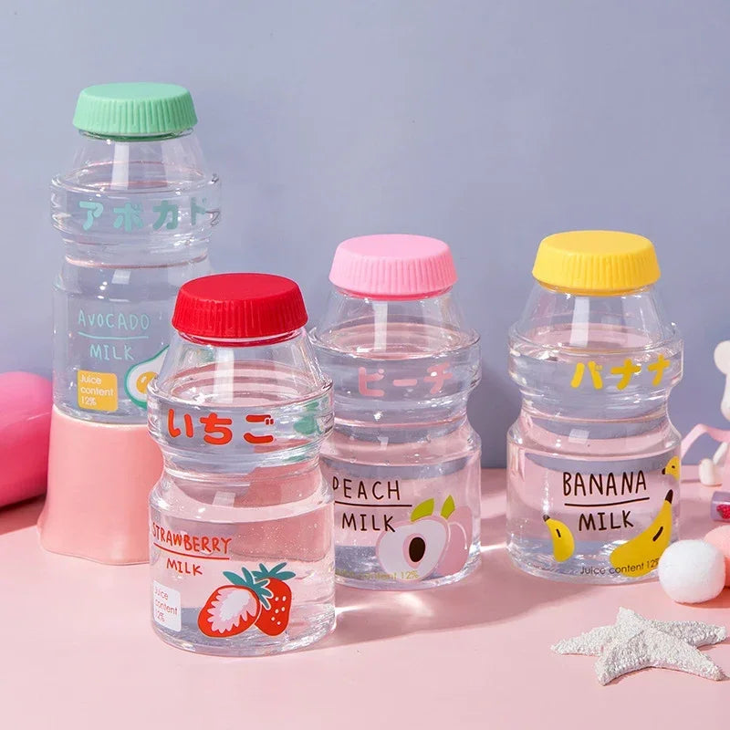 450ml Yogurt Plastic Water Bottle With Strap | Cute Carton Kawaii Tour Fruit Drinking Milk Bottle | Portable Leakproof Cute Bottle | Alo Trendy