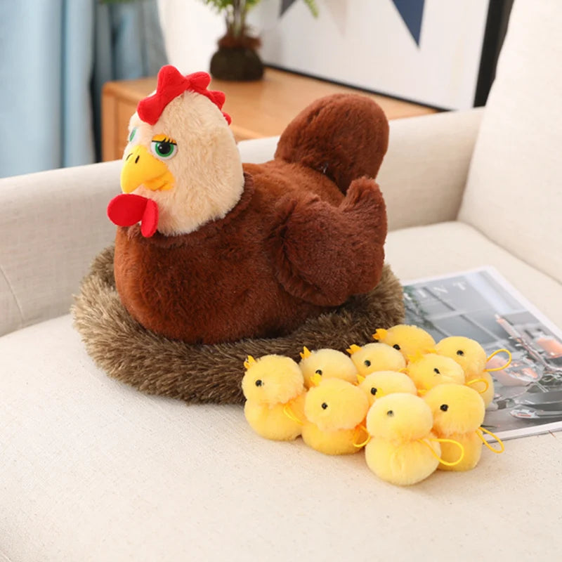 Swan/Chick Family Plush Toy | Lifelike Mother Swan/Chicken with Baby Chicks | Soft Stuffed Animal Dolls with Nest | Perfect Comforting Gift for Kids