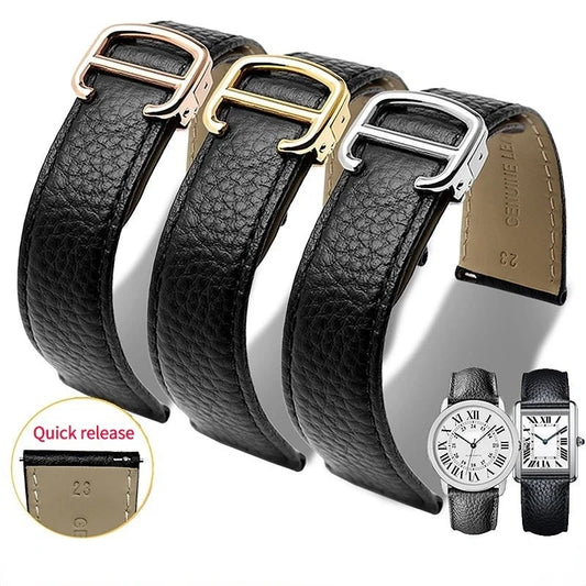 Genuine Leather Watch Strap for Cartier Tank London Solo | Lychee Textured Cowhide Watchband for Men & Women | Available in 17mm, 20mm, 22mm, 23mm, 24mm, 25mm