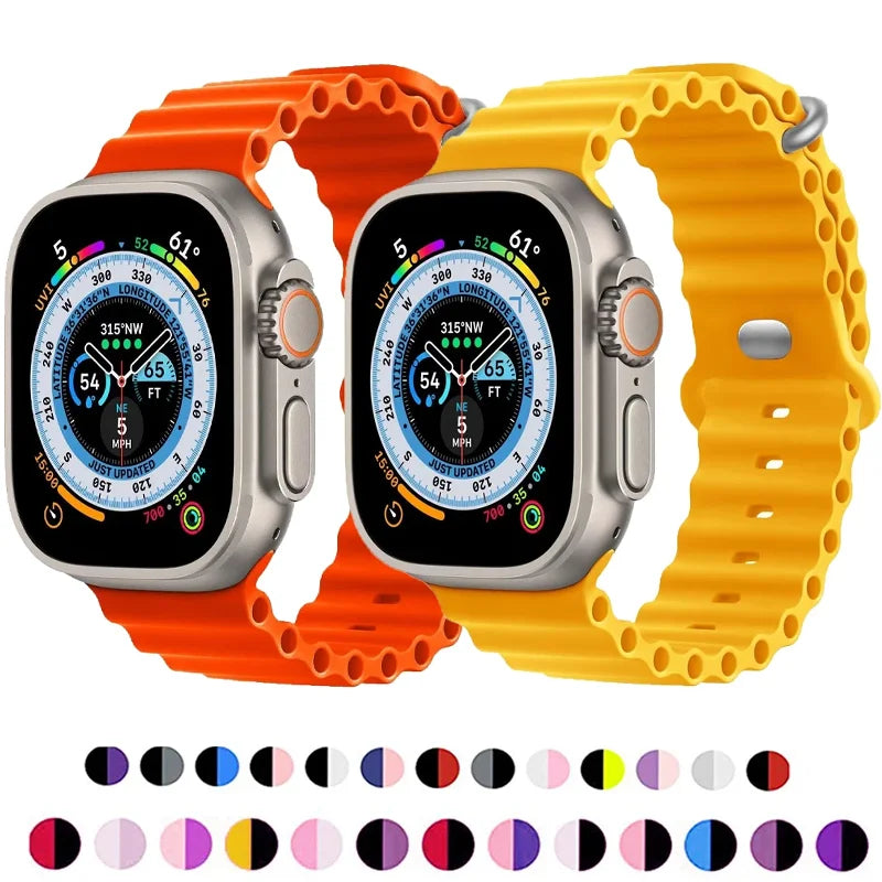 Ocean Strap for Apple Watch Band | Silicone Sport Bracelet 49mm 45mm 44mm 40mm 41mm 42mm 45mm | iWatch Ultra 2 Series 9 8 7 3 SE | Alo Trendy