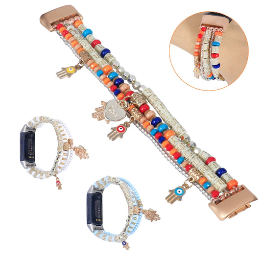 Handmade Beads Bracelet for Fitbit Charge 5 Bands | Women’s Elastic Jewels Unique Replacement Strap for Fitbit Charge 3/4 Fashion