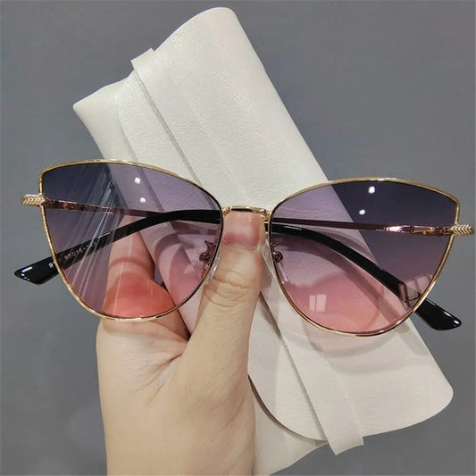 Vintage Cat Eye Sunglasses | Hot Fashion Women Trending Metal Frame Eyewear | Popular Shades for Lady