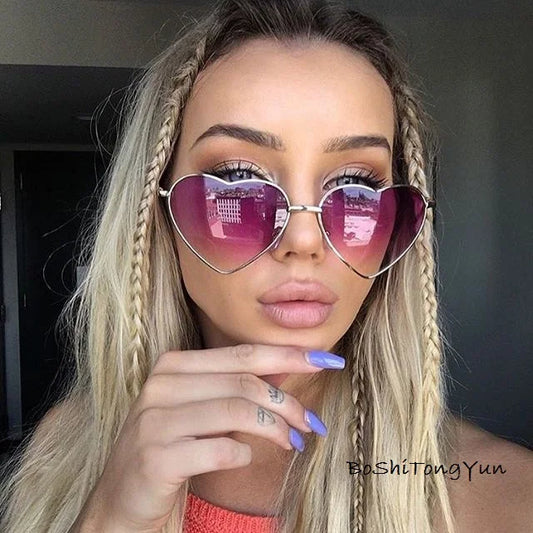 Ladies Heart Shaped Sunglasses Metal | Women Brand Designer Fashion Rimless LOVE Lenses Sun Glasses | Oculos UV400 | Alo Trendy