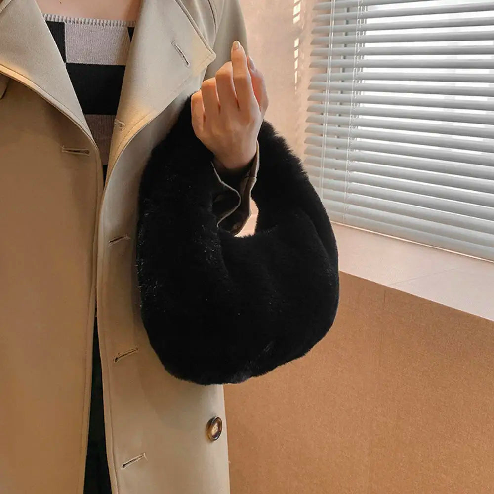 Winter Lamb Plush Handbag Women Bags Fashion Korean Large Capacity Wrist Bag Clutch With Handle Females Shopping Bag Bucket Tote