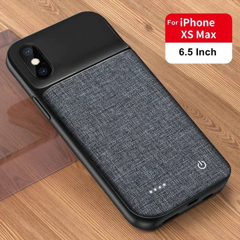 10000mAh Oxford Cloth Battery Case for iPhone 16 Pro/15/14 Plus/13 Mini/X/XR/XS/11/12 Pro Max | Power Bank Charger Case