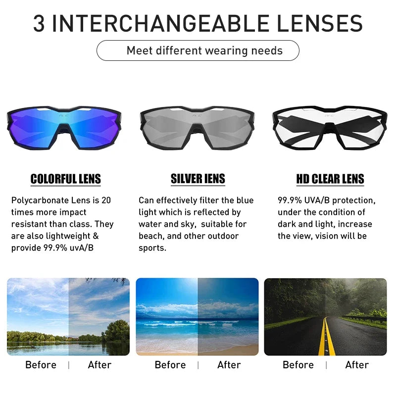 Photochromic Cycling Glasses | Road Sports Cycling Sunglasses | Mountain MTB Bicycle Glasses for Women and Men | Outdoor Goggles Wholesale