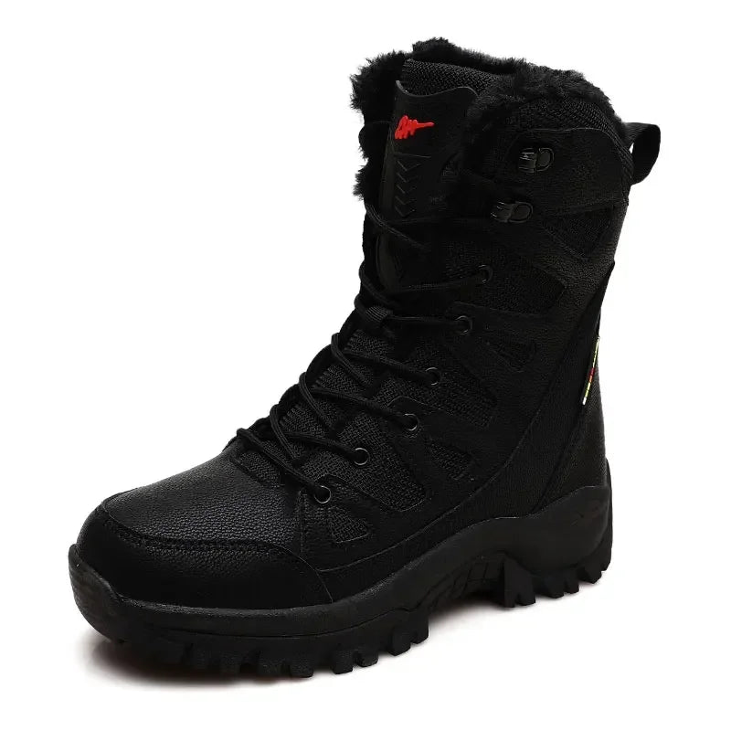 New Men’s High-Top Winter Boots | Waterproof Snow Boots with Warm Plush Lining | Lace-Up Anti-Slip Army Work Ankle Boots