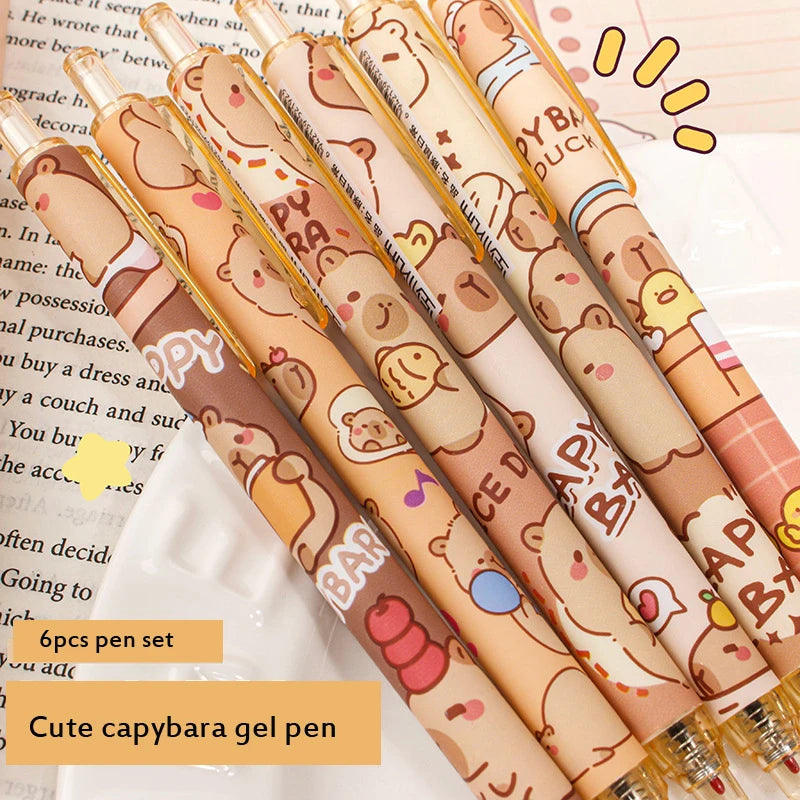 Kawaii Capybara Gel Pen Set | Black Ink Quickly-Drying Cute Pens | Aesthetic Stationery School Supplies Office Accessories