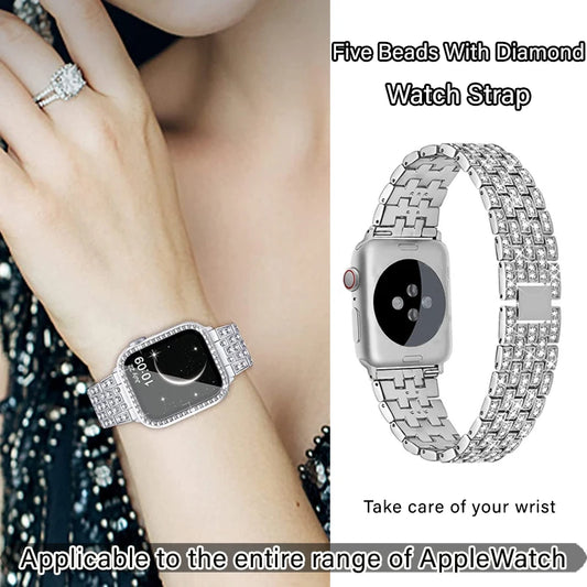 Luxury Full Diamond Metal Bracelet Strap for Apple Watch | Compatible with Series 3, 4, 5, 6, SE, 7 | Sizes 42mm, 38mm, 40mm, 41mm, 44mm, 45mm