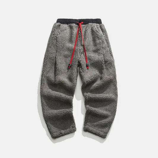 Winter New Men Solid Color Fleece Pants | Vintage Fashion Thick Oversized Harem Pants | Lamb Wool Warm Trousers for Cold Weather