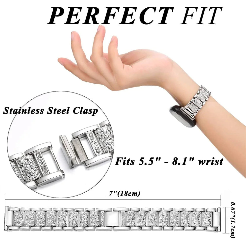 Diamond Strap for Samsung Galaxy Watch 6/4/Classic/5/Pro/Active 2 | Metal 20mm 22mm Link Bracelet | Compatible with Huawei GT 2-3-Pro Bands