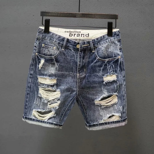 Summer Men's Fashion Straight Loose Denim Shorts | Korean Fashion Streetwear Blue Slim Jeans Shorts | Men's Crop Pants