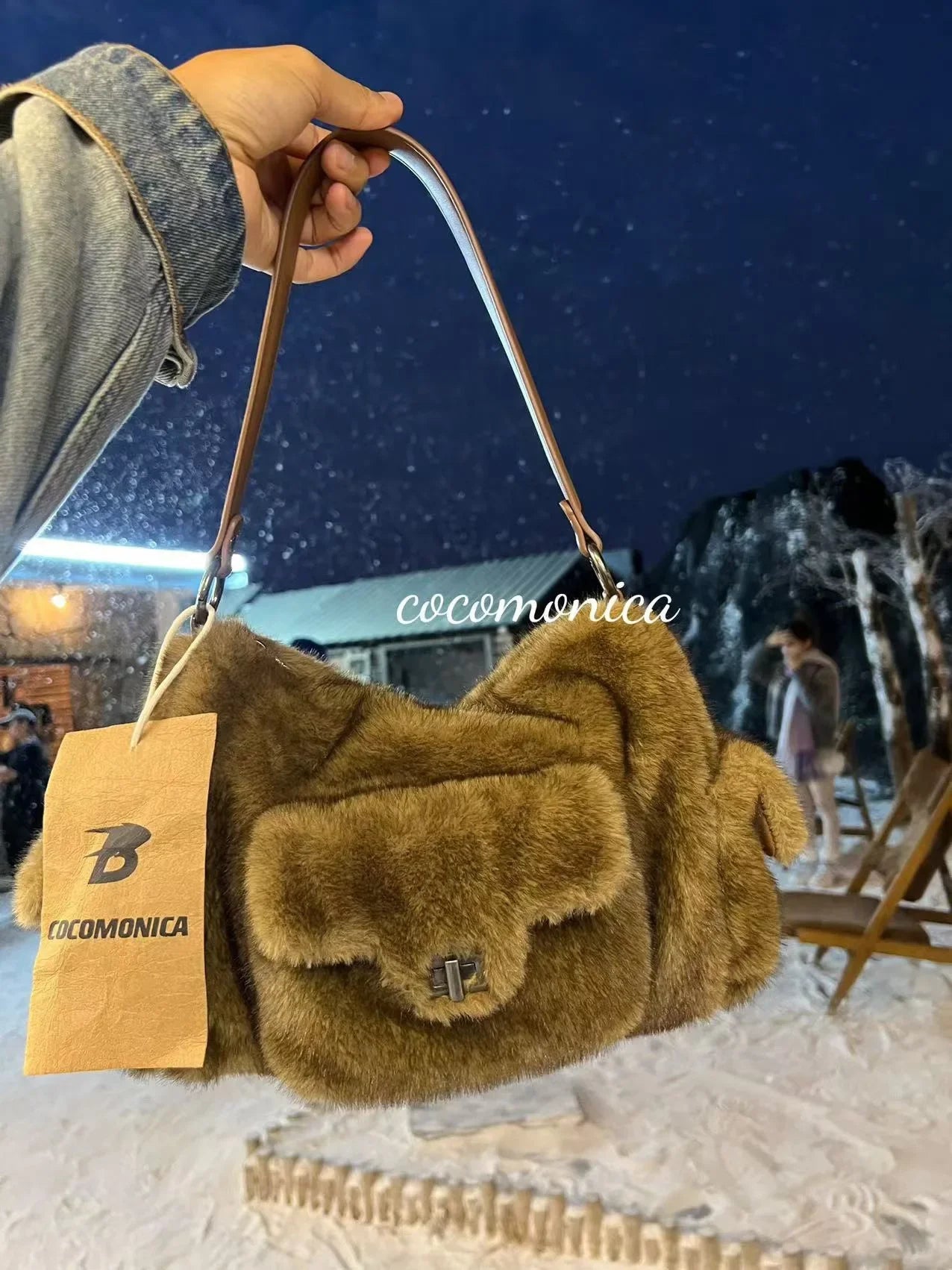 Winter Furry Tote Bag Stylish Design With Multiple Pockets Under Underarm Bag High End Hand Held Shoulder Crossbody