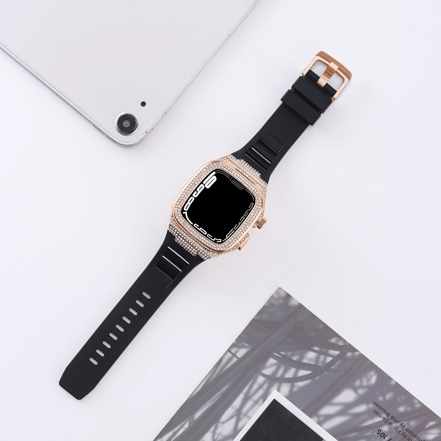 Luxury Diamond Case for Apple Watch 9 8 7 45mm | Modification Kit with Rubber Band for iWatch Series 6 5 4 SE 44MM | Premium Mod Kit Accessories