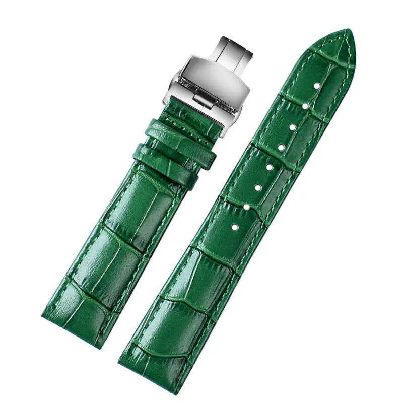 18mm 20mm 22mm High Quality Bamboo Pattern Soft Cowhide Strap | Men's Butterfly Buckle Ostrich Leather Green Watchband Bracelet | Alo Trendy