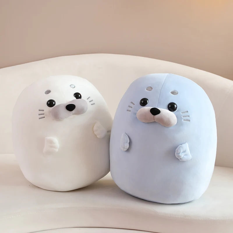 Seal Plush Stuffed Animal White/Blue Plushie Seal Round Pillow Toys | Kawaii Animal Pillow Cushion Soft Toy | Alo Trendy