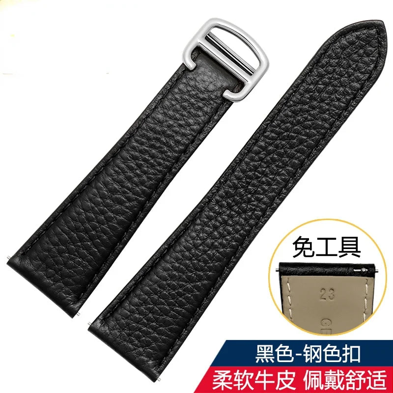 Genuine Leather Watch Strap for Cartier Tank London Solo | Lychee Textured Cowhide Watchband for Men & Women | Available in 17mm, 20mm, 22mm, 23mm, 24mm, 25mm