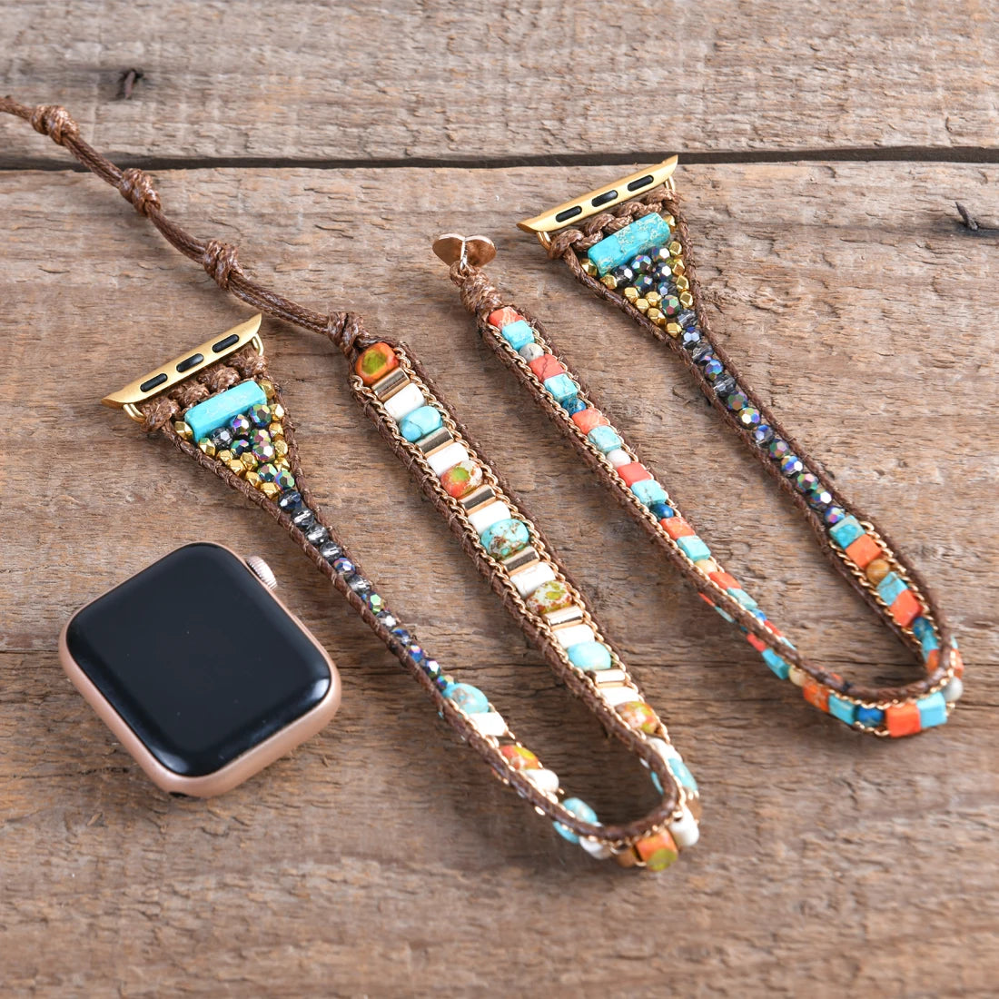 Boho Imperial Jasper Apple Smart Watch Band | Beads 3X Wrap Vegan Rope Wristwatch Strap | Armband Bracelet Women Jewelry Accessories