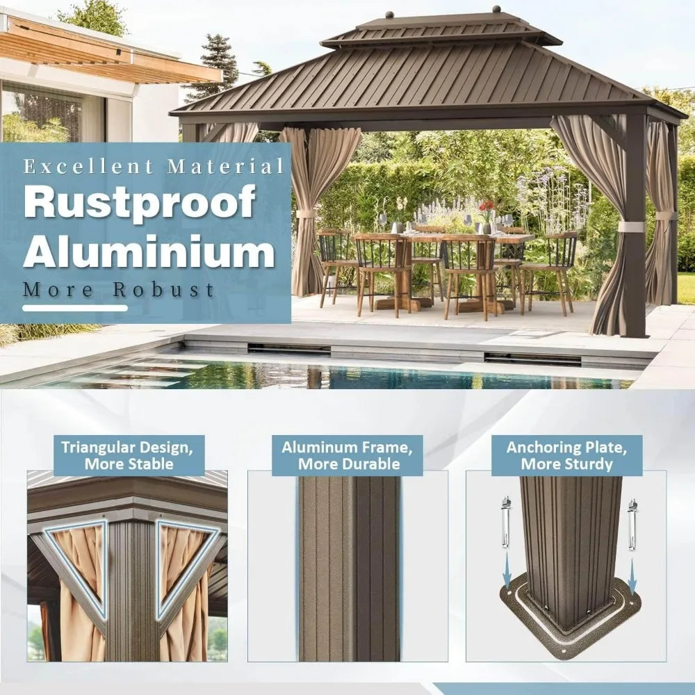 10' x 12' Hardtop Gazebo | Galvanized Steel Double Roof with Aluminum Frame | Permanent Outdoor Metal Pavilion