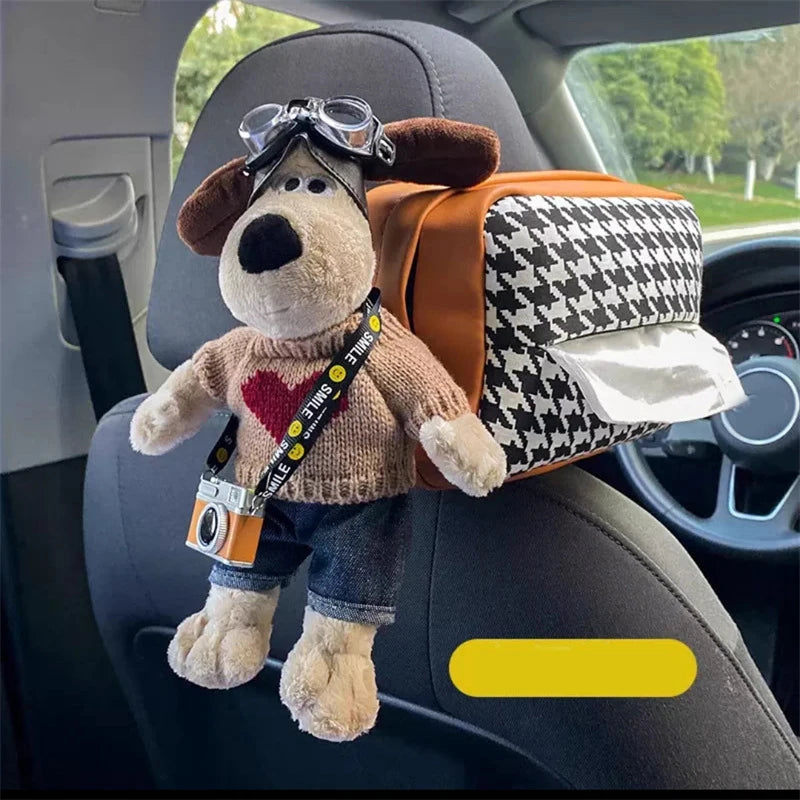 Cartoon Dog Car Tissue Box Holder | Creative Hanging Paper Storage Box for Car Seat Back | Armrest Organizer Car Interior Accessories Decor Box | Alo Trendy