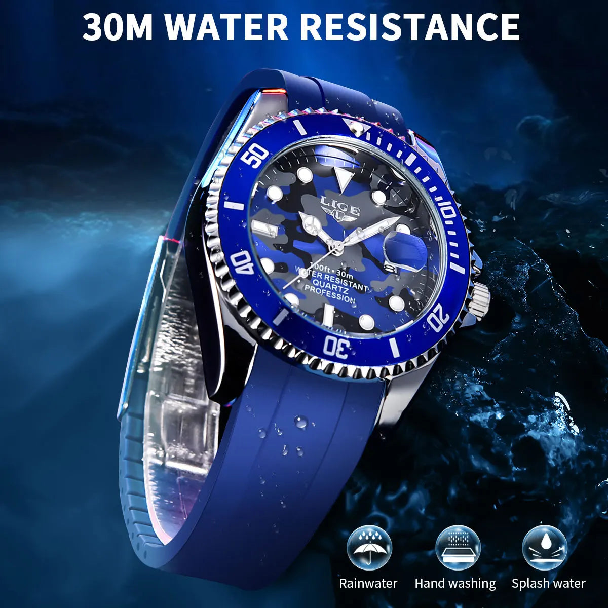 Fashion Men's Watches | Top Brand Luxury Quartz Wristwatch | Sport Navy Blue Camouflage Silicone Watch for Men | Relogio Masculino