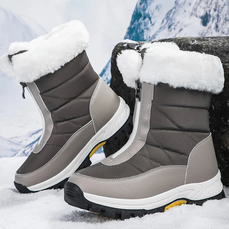 Winter New Women's Boots | Thick-Soled Warm High-Cut Snow Boots with Waterproof Fur Lining | Comfortable Plush Outdoor Walking Shoes in White