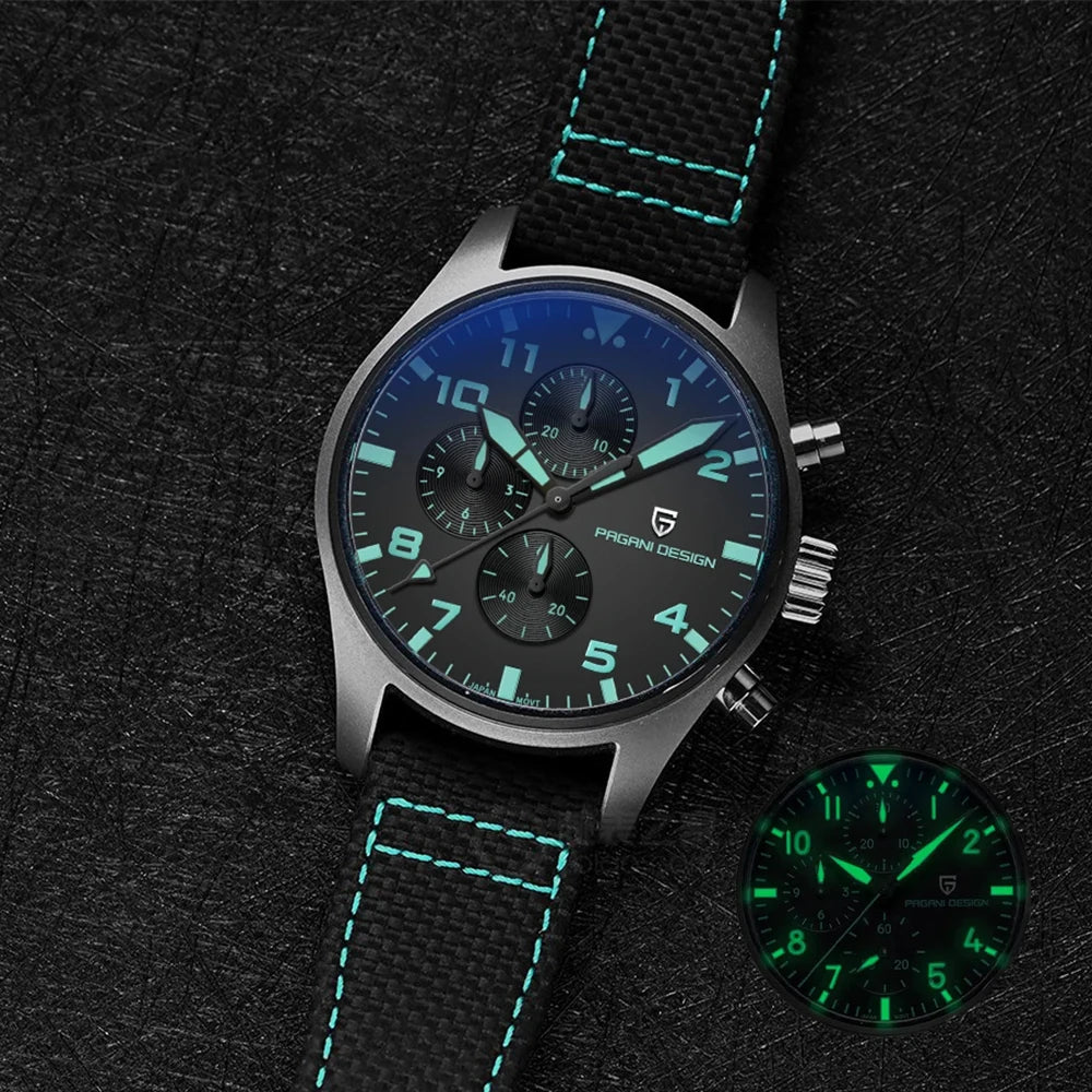 New 42MM Pilot Men's Quartz Wristwatch | Multi Time Zone Timing Code Watch | Sapphire Glass Men's Watches Clock