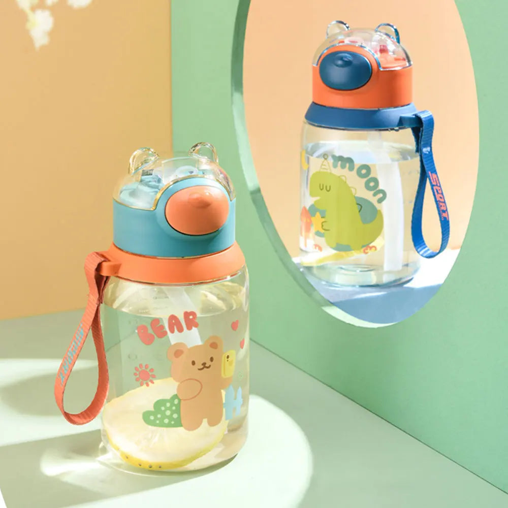 570ML Cartoon Kids Water Bottles With Straw Dinosaur Plastic Sippy Cup Student Water Cup Leakproof Drinking Bottle Drinkware | Alo Trendy