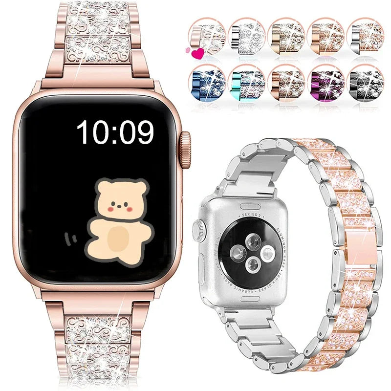 Diamond Jewelry Chain Strap for Apple Watch Band | Ultra 49mm 40mm 44mm 42mm 38mm Loop Bracelet | IWatch Series 8 7 6 5 4 3 SE