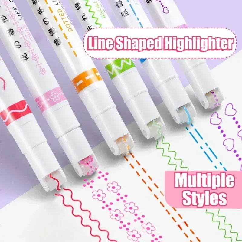 8 Pcs Kawaii Highlighter Pen Roller Tip Curve Liner Marker Pens | Flower-shaped Graffiti Marker Pen | School Office Supplies | Alo Trendy